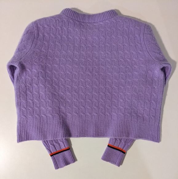 KULE Cashmere Cable Knit Sweater with Cuff Stripe | Lilac - Picture 4 of 10